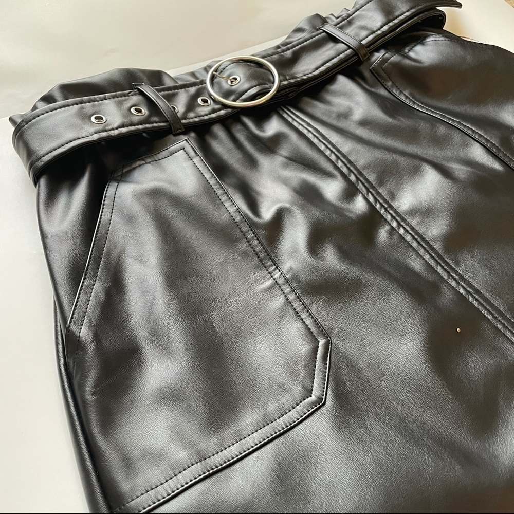 Belted Faux Leather Skirt